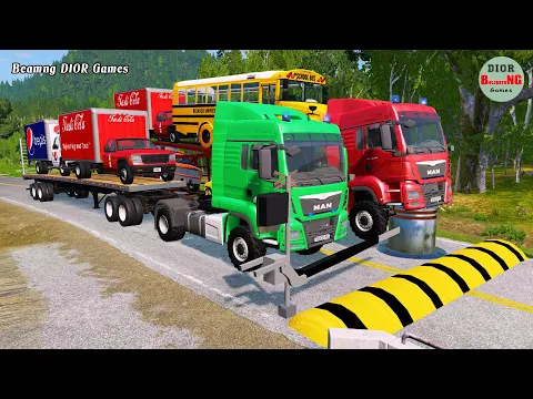 Download MP3 Double Flatbed Trailer Truck cars vs rails tractor vs train cars vs bollards Beamng Drive 343