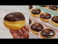 Homemade Boston Cream Doughnuts Soft Delicious Cream and Simple Chocolate Glaze