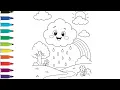 Happy Cloud Coloring Page Cute Rainbow Weather Printable Kawaii Nature Coloring Sheet for Kids