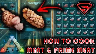 ARK HOW TO COOK MEAT - COOKING MEAT PRIME MEAT BY USING A CAMPFIRE INDUSTRIAL GRILL