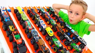 Download Vlad and Nikita play with toy monster trucks | Hot Wheels cars for kids MP3