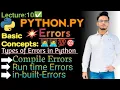 Types of Errors Exception Handling Runtime compile time Basic concepts guarantee Sucess