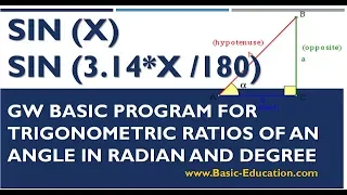 Find Sine of an Angle in Radians Degrees Trigonometric Ratio Sin GW BASIC Programing Tutorial