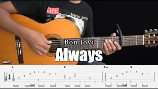 Download Always - Bon Jovi - Fingerstyle Guitar Tutorial + TAB \u0026 Lyrics MP3