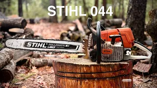 Stihl Red Lever 044 Chainsaw walk around and cutting