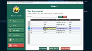 User Management Admin - Library System Python Tkinter SQLITE