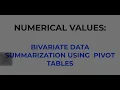 NUMERICAL VALUES BIVARIATE DATA SUMMARIZATION USING PIVOT TABLES