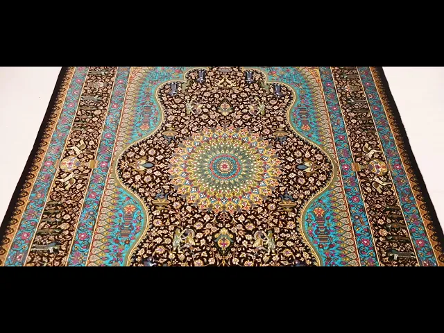Persian carpet from Qom, 100% silk, Albar Studio, living space size