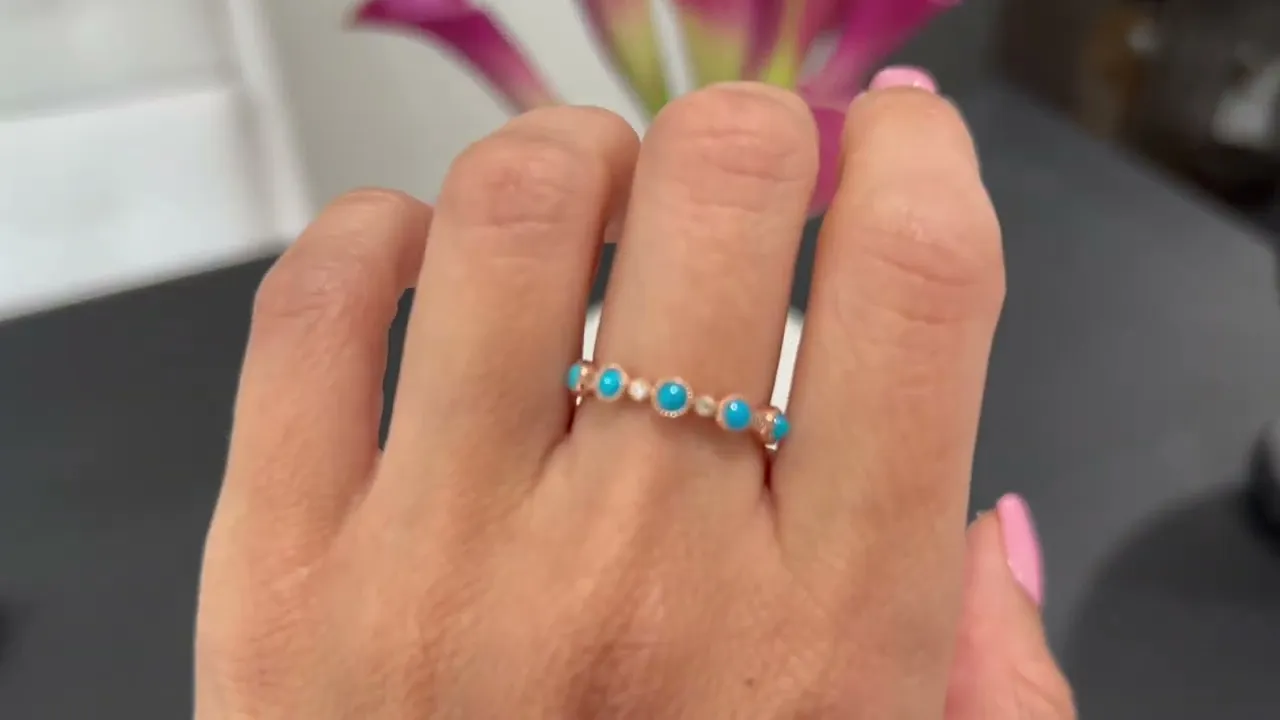 14k Alternate Diamond and Turquoise Bezel Set Stackable Ring Band