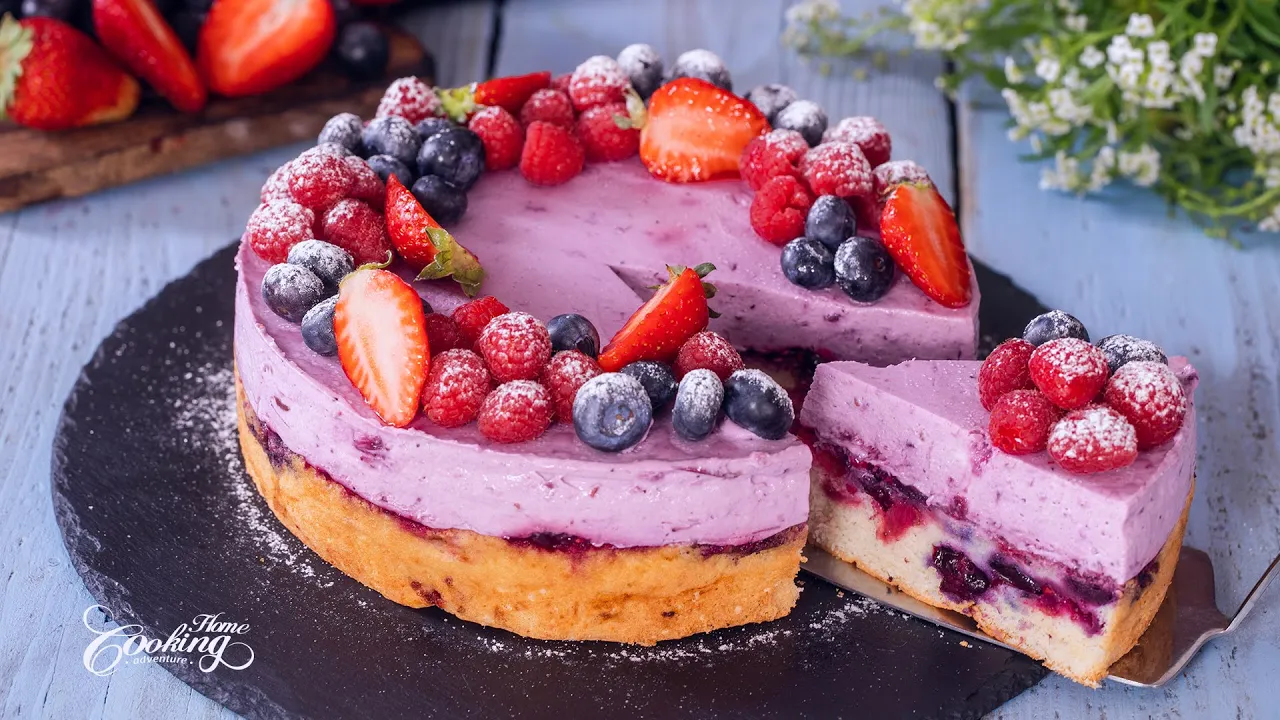 Berry Cream Cheese Mousse Cake - Easy Recipe