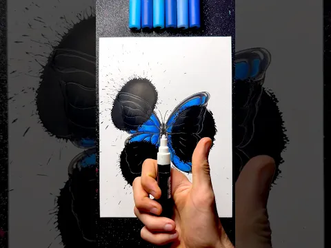 Stained a Butterfly Drawing with a Black Mop’r Marker… Then Gave It a Neon Effect! 🦋✨🎨