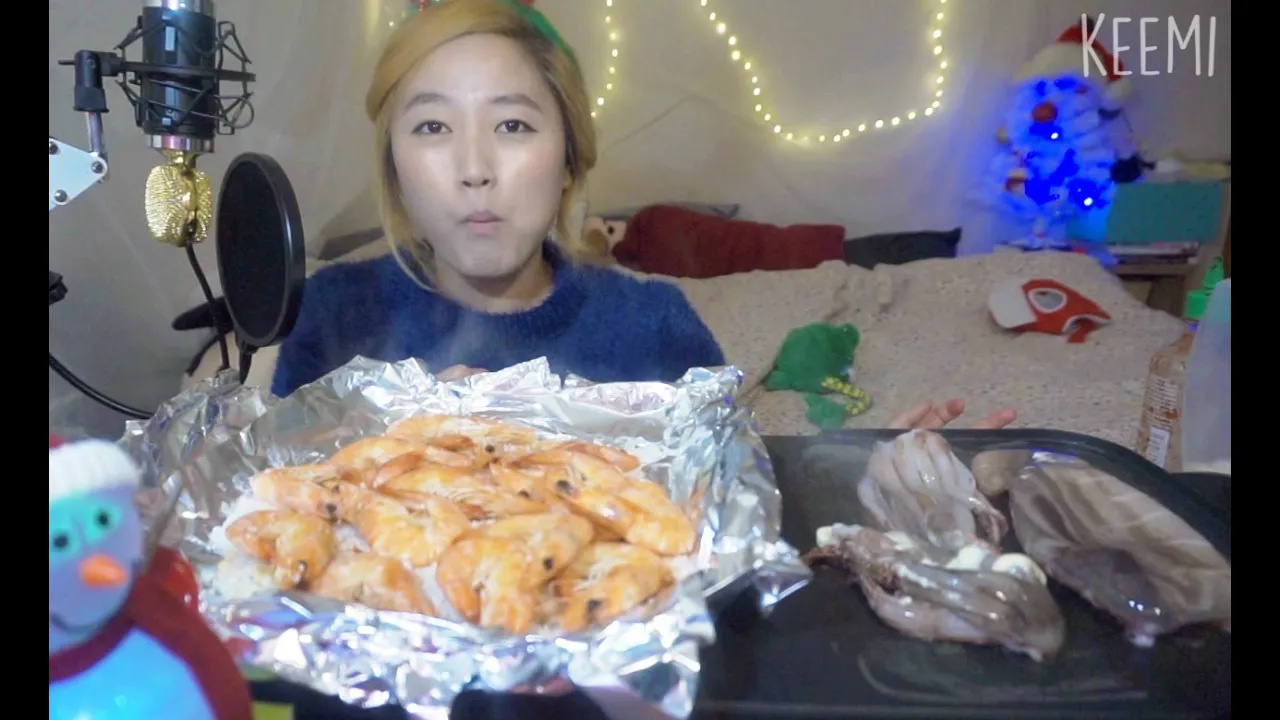 Grilled calamari + salted shrimp mukbang/eating channel