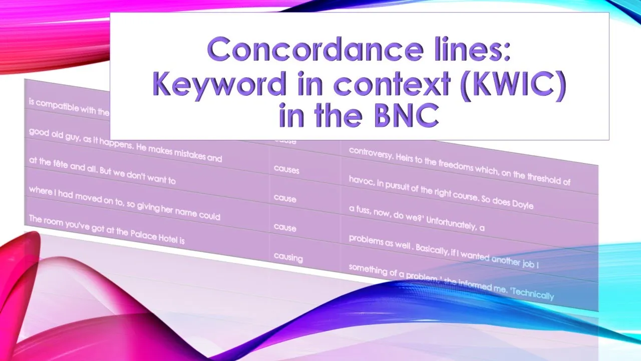 Concordance lines: Keyword in context (KWIC) in the BNC