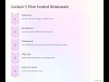 Lecture 7 Module1 Flow Control Statements if elif while break continue VTU