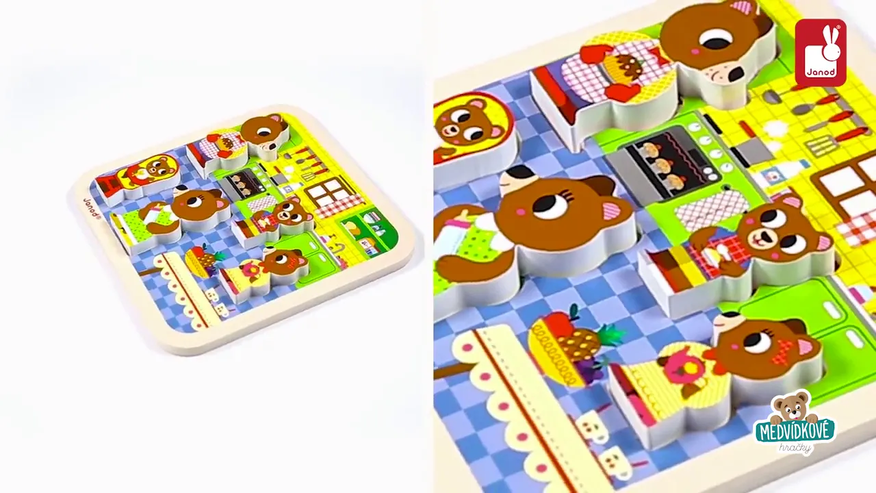 Puzzle pro nejmenší - Dřevěné puzzle pro nejmenší Medvědi v kuchyni Chunky Janod - 4