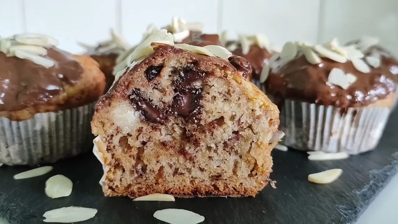Eggless Banana Chocolate Chip Muffins