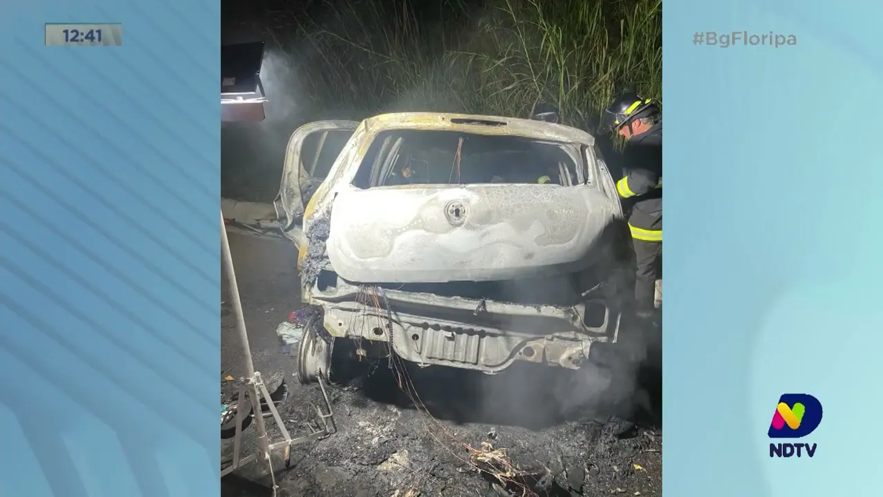 Homem morre após carro pegar fogo na BR-101 em Joinville