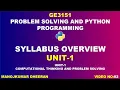 GE3151 Problem solving and Python Programming Unit 1 Syllabus Overview manojkumar c