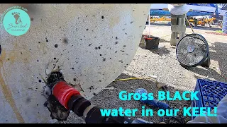 BLACK water Trapped in our Fibreglass KEEL (S2 E64 Barefoot Sail and Dive)