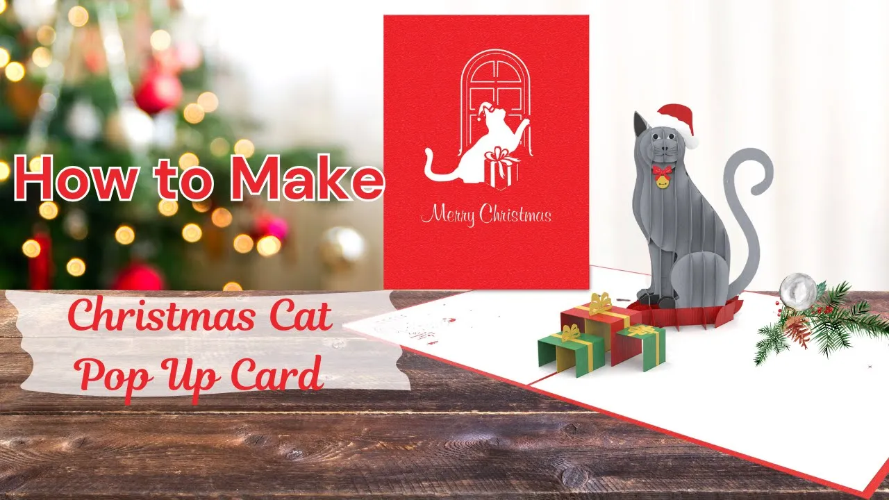 Cat & Christmas Presents Pop-Up Card SVG Template - DIY Holiday Card