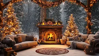 Christmas Porch Jazz 🎄 Crackling Fire & Chill Winter Jazz Playlist 🌨️🎶