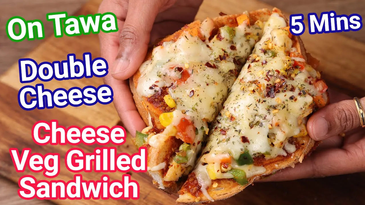 Street Style Double Cheese Veg Grilled Sandwich Recipe on Tawa in 5 Mins   Cheese Veggie Sandwich