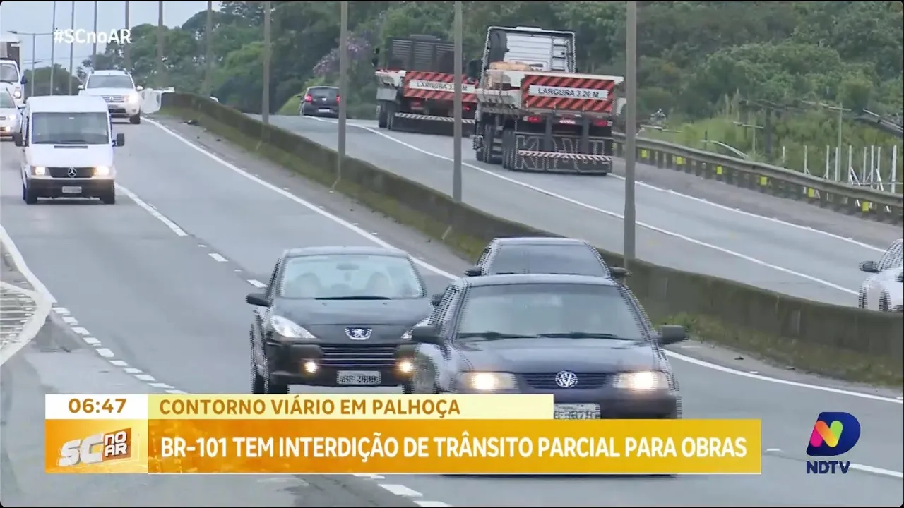 Obras do contorno viário interrompem parcialmente o trânsito na BR-101, em palhoça