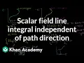 Scalar field line integral independent of path direction Multivariable Calculus Khan Academy