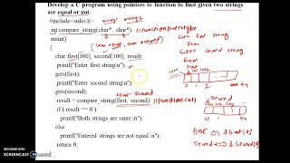 C program using pointers to function to find given two strings are equal or not