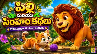 పిల్లి మరియు సింహం కథలు 🐱| Telugu Kids Cartoon | Pilli Mariyu Simham Kathalu |Moral Stories for Kids