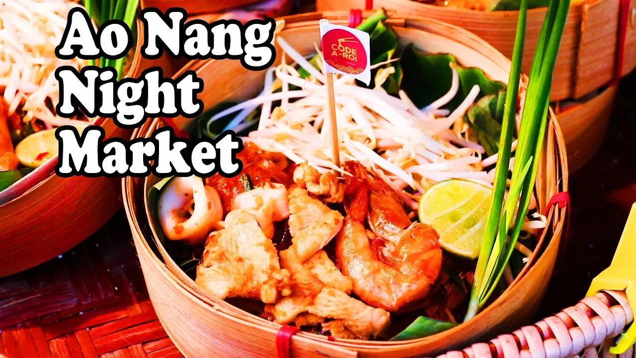 Ao Nang Night Market. Delicious Thai Street Food in Krabi Thailand. Ao Nang Landmark