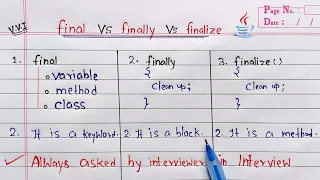 Difference between final finally and finalize final Vs finally Vs finalize