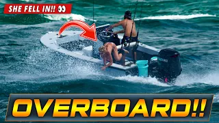 LADY LAUNCHED OVERBOARD AT HAULOVER INLET! | HAULOVER BOATS | WAVY BOATS