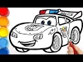 Draw a police car LIGHTNING McQUEEN for kids CARS coloring pages easy painting