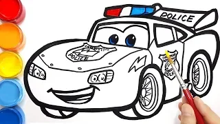 Draw a police car LIGHTNING McQUEEN for kids CARS coloring pages easy painting