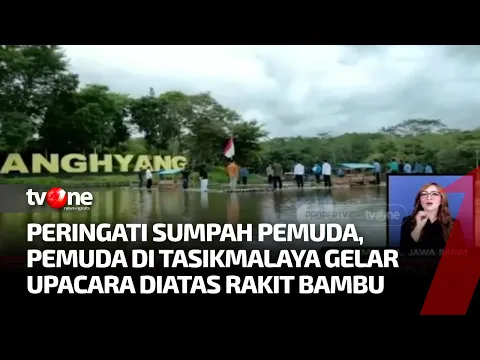 Warga Tasikmalaya Gelar Upacara Peringatan Hari Sumpah Pemuda di atas Rakit Bambu