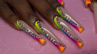 Luxury Rainbow French Acrylic Nails Satisfying Nail Tutorial