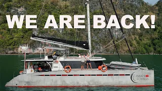 YES, WE ARE AT ANCHOR WITH OUR ALUMINIUM CATAMARAN!!!