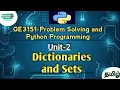Dictionaries and Sets datatypes in Problem Solving and Python Programming tamil GE3151 AU reg-2021