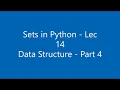 Hindi Data Structure in Python Sets Data Structure Part - 4 Lec