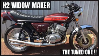 Download 1975 Kawasaki H2..The Tuned One!! 750cc Widow Maker 2 stroke Triple classic motorcycle review MP3