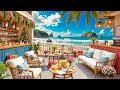 Lagu Seaside Jazz at Cozy Coffee Shop Ambience 🌊 Positive Bossa Nova Music \u0026 Ocean Waves for Uplifting