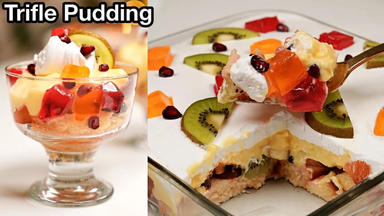 Fruit Custard Trifle Pudding Recipe - 20 Mins Quick Dessert   Christmas Special