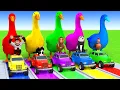 Lagu 5 Giant Duck Cartoon,Cow,Elephant,Tiger,Lion,Dinosaur,Paint Wild Animals Crossing Fountain Animation