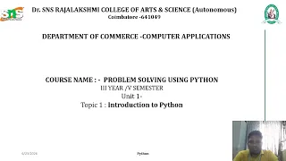 History of Python Problems Solving Using Python SNS Institutions