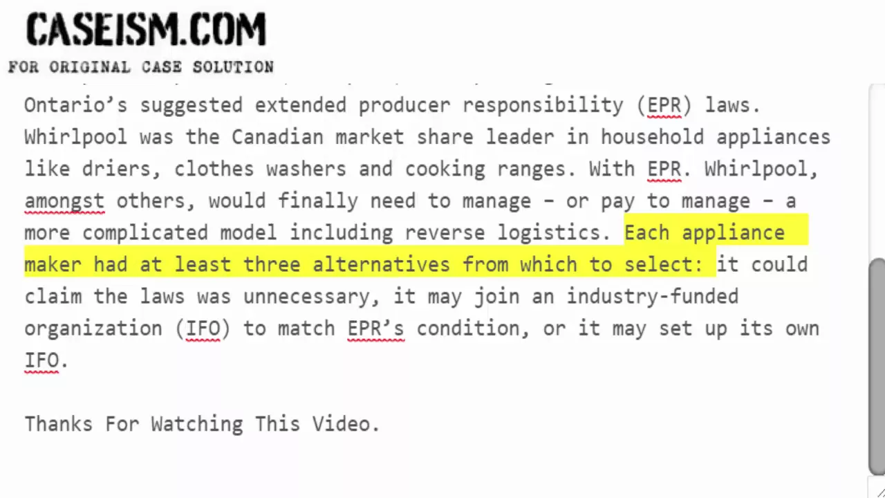 Outline Video Whirlpool Corporation: Reversing Logistics Case Solution & Analysis Caseism.com