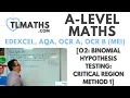 A-Level Maths O2-08 Binomial Hypothesis Testing Critical Region Method 1