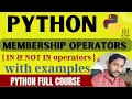 MEMBERSHIP OPERATORS IN PYTHON IN NOT IN OPERATORS IN PYTHON is is not