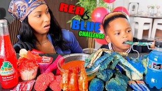 RED VS BLUE SEAFOOD BOIL MUKBANG CHALLENGE (KING CRAB PRAWNS SAUSAGE PLANTAIN CAKE) QUEEN BEAST