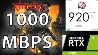 Downloading Call of Duty Black Ops 4 at 1000Mbps on PC Xfinity Gigabit Internet Download Test